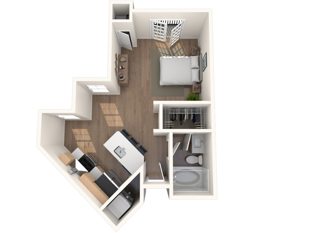 Floor plan for studio, 1 bath, 401 sqft